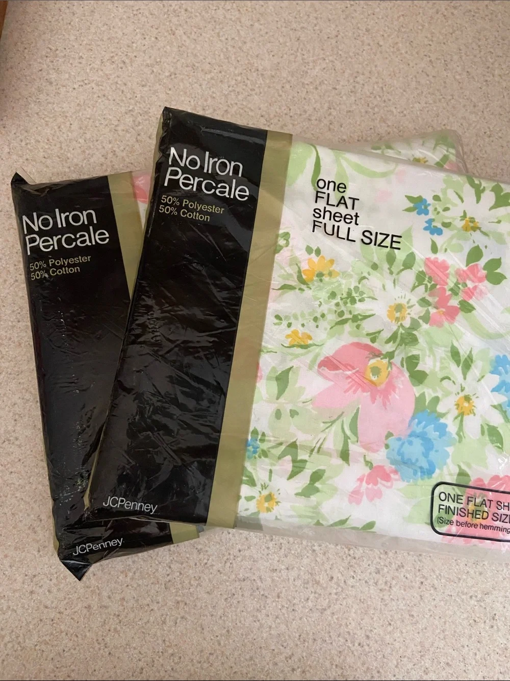Vintage 1970s JCPenney Floral Full Flat Sheet NOS Percale 81x96